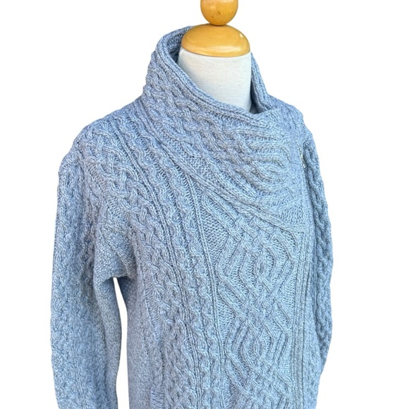 Aran Sweater Market Merino Wool Cable Knit Side-Zip Sweater Tunic Gray Large GUC - Picture 6 of 16